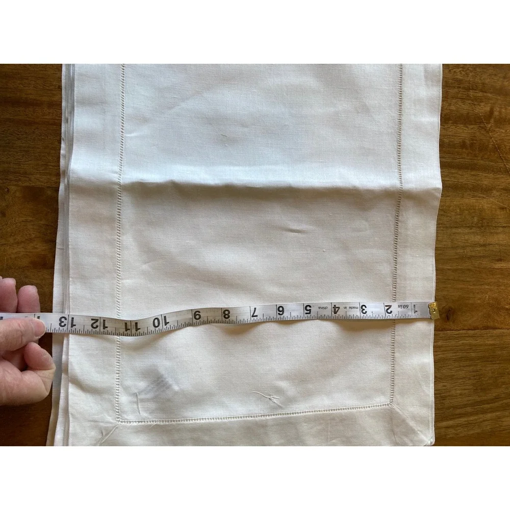 Peking Handicrafts White Linen‎ Cotton Hemstitch Placemats 8 13x19 Rectangular